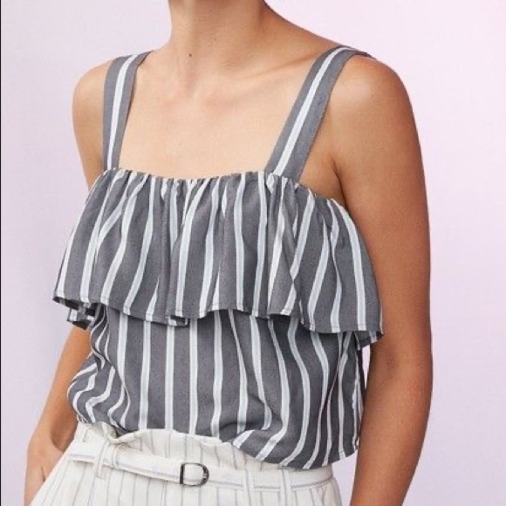 Express Gray Striped Crop Top Blouse Size Medium